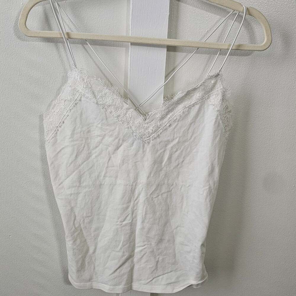 Express White Lace Cami Tank Top M Double Strap Criss Cross Y2K Coquette